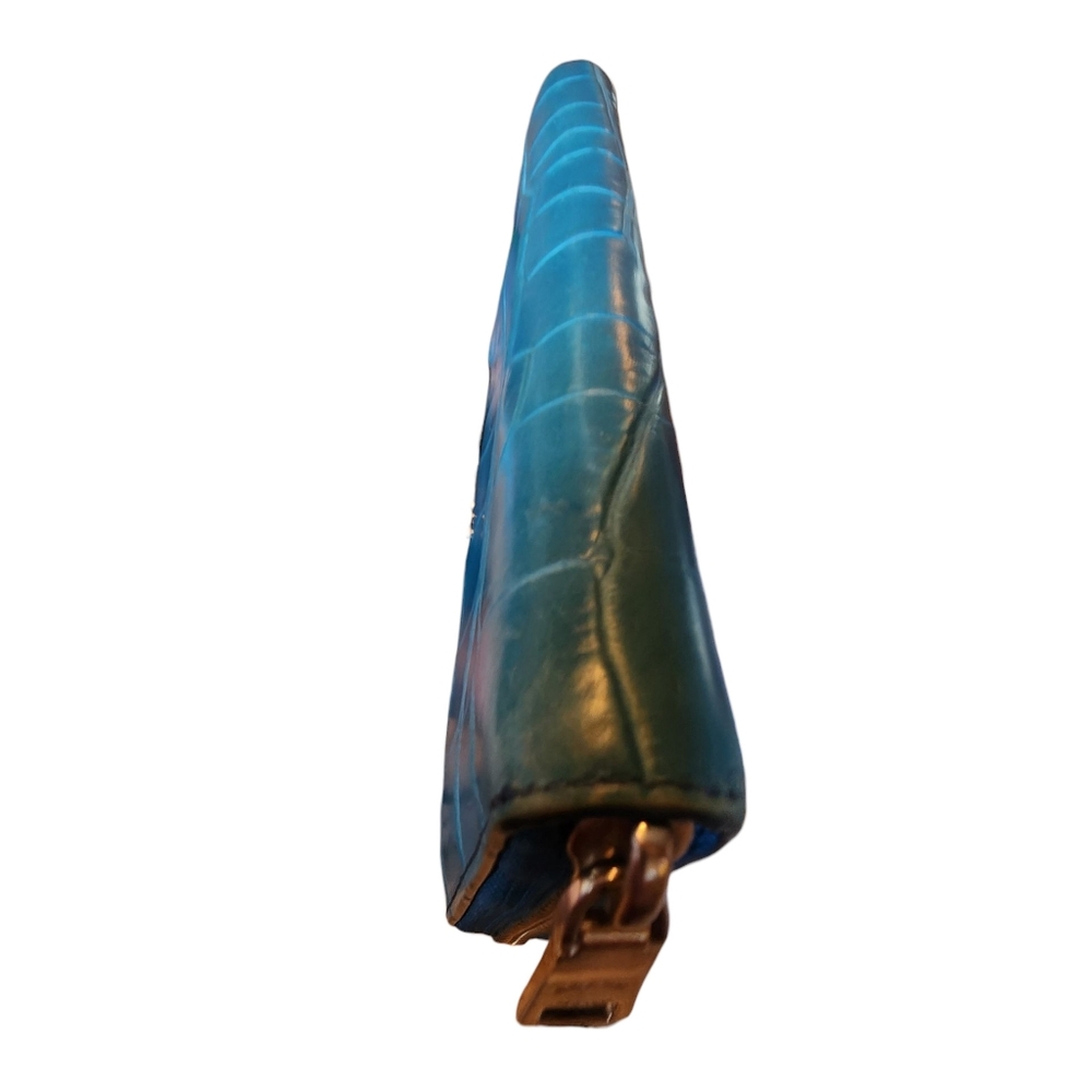 COACH F54757 ACCORDION ZIP WALLET IN CROCODILE EMBOSSED LEATHER Gold/teal - Picture 4 of 10